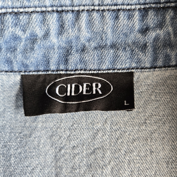 Cider Fringe Hem Denim Shirt Women's L Western Boho Country Coastal Cowgirl - Picture 10 of 12